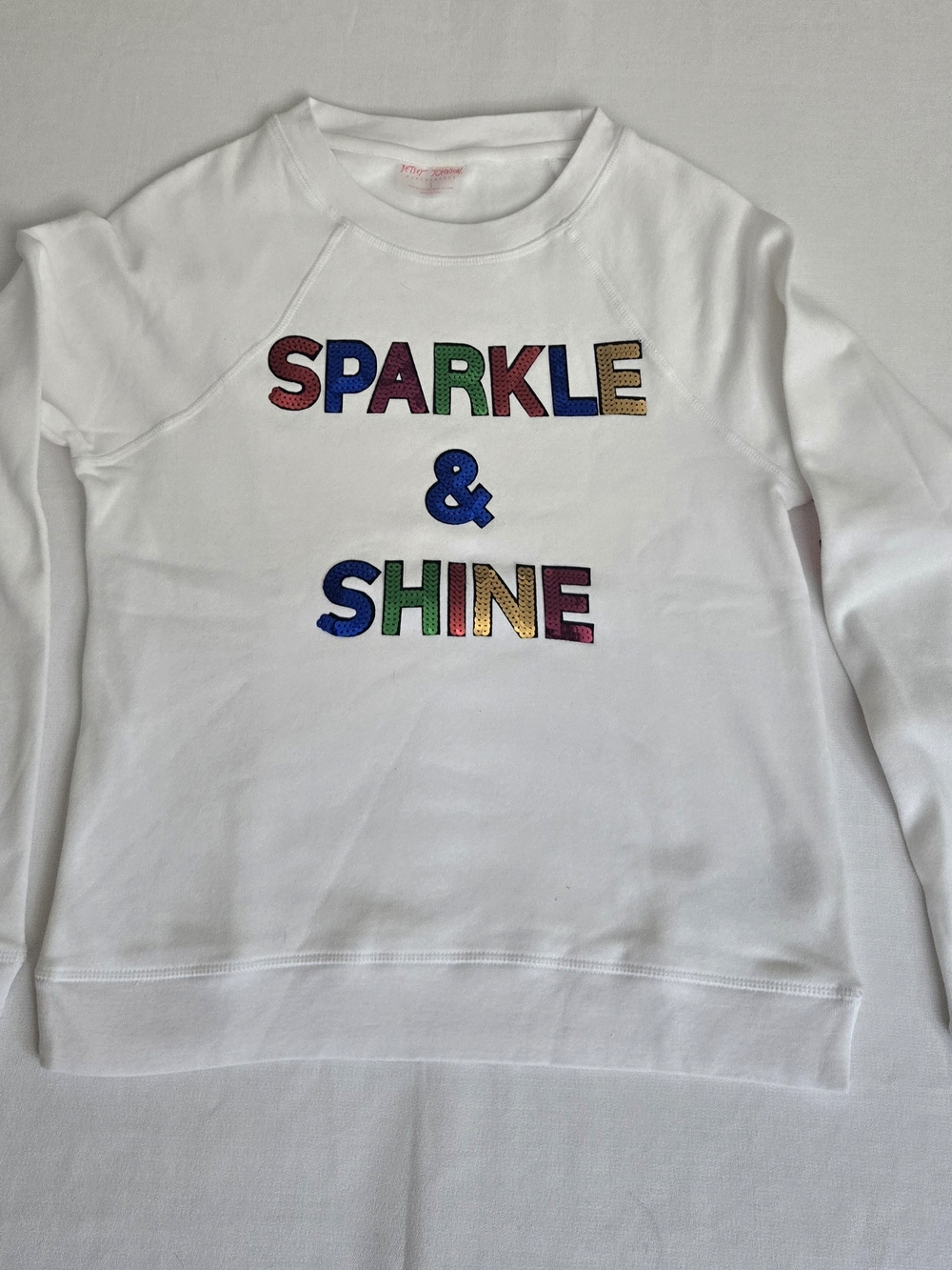 Betsey Johnson White "Sparkle & Shine" Sequined Crewneck Sweatshirt, Size Small